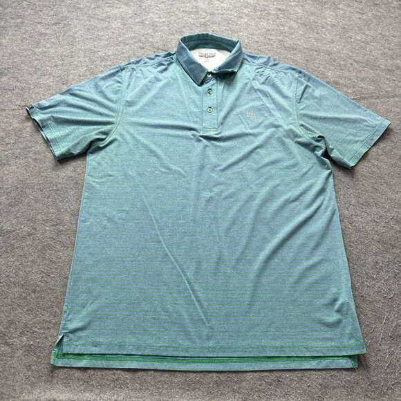 Straight Down Polo Shirt Men L Blue Green Performance Striped Stretch Golf Nylon - Picture 1 of 13
